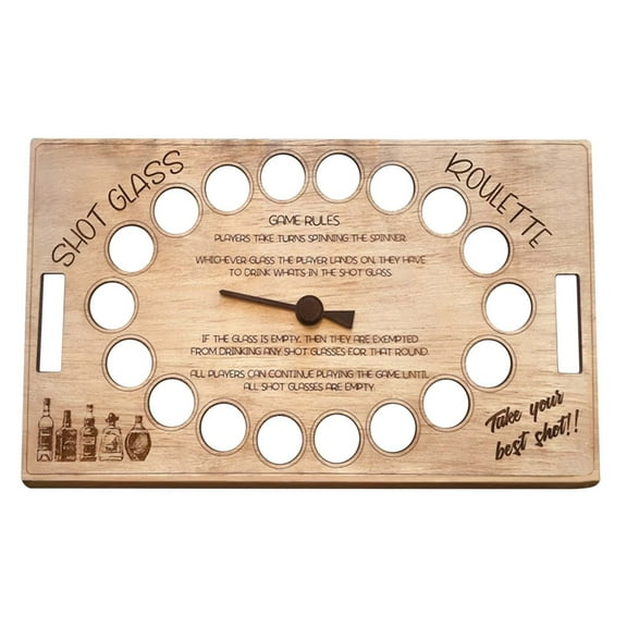 Cadorn Wooden Shot Glass Roulette Game Board  Interactive Party Wine Table Tray with Engraved Rules & Spinner, Free Size for Adult Gatherings
