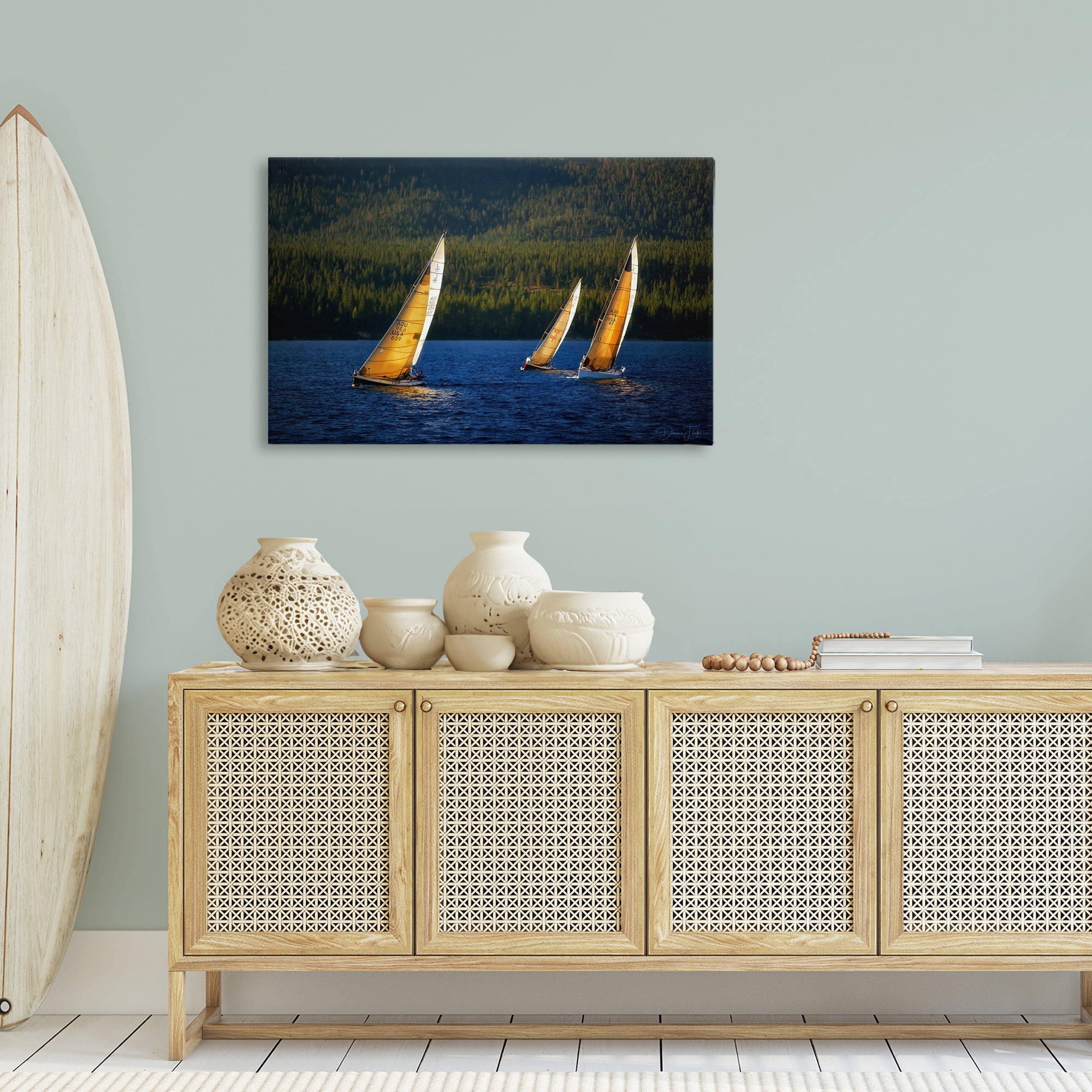 Stupell Industries Floating Sailboat Trio Transportation Photography Gallery Wrapped Canvas Art Print Wall Art, 36 x 24