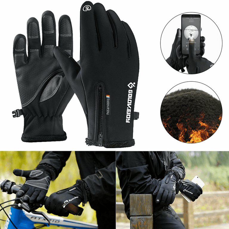 Unisex Touch Screen Gloves Waterproof Running Ski Sports Anti slip Winter Warm Gloves for Men Women Black L
