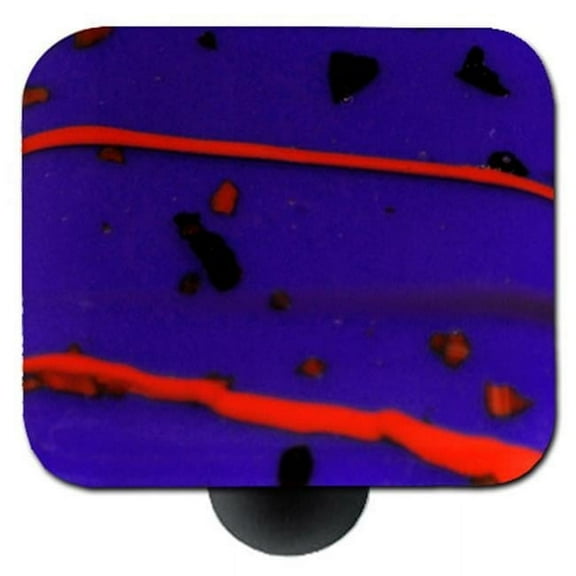 Hot Knobs HK3115-KB Mardi Gras Red with Cobalt Blue Square Glass Cabinet Knob - Black Post