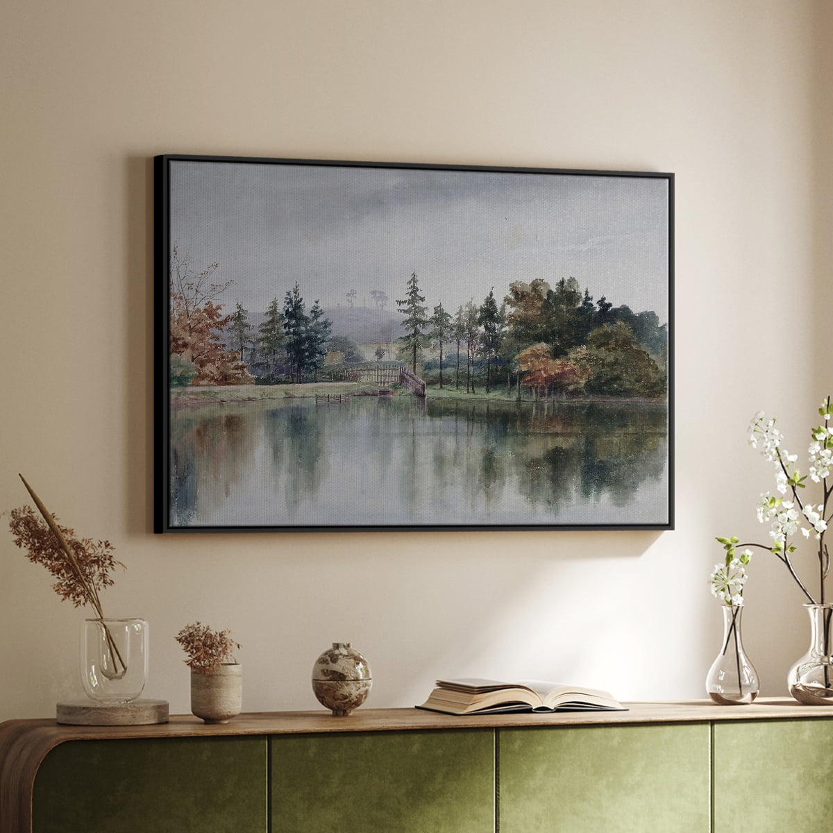 Vintage Landscape-XXI By Wexford Home Framed in Black Wood Gallery Wrapped Canvas 25 in. x 37 in.