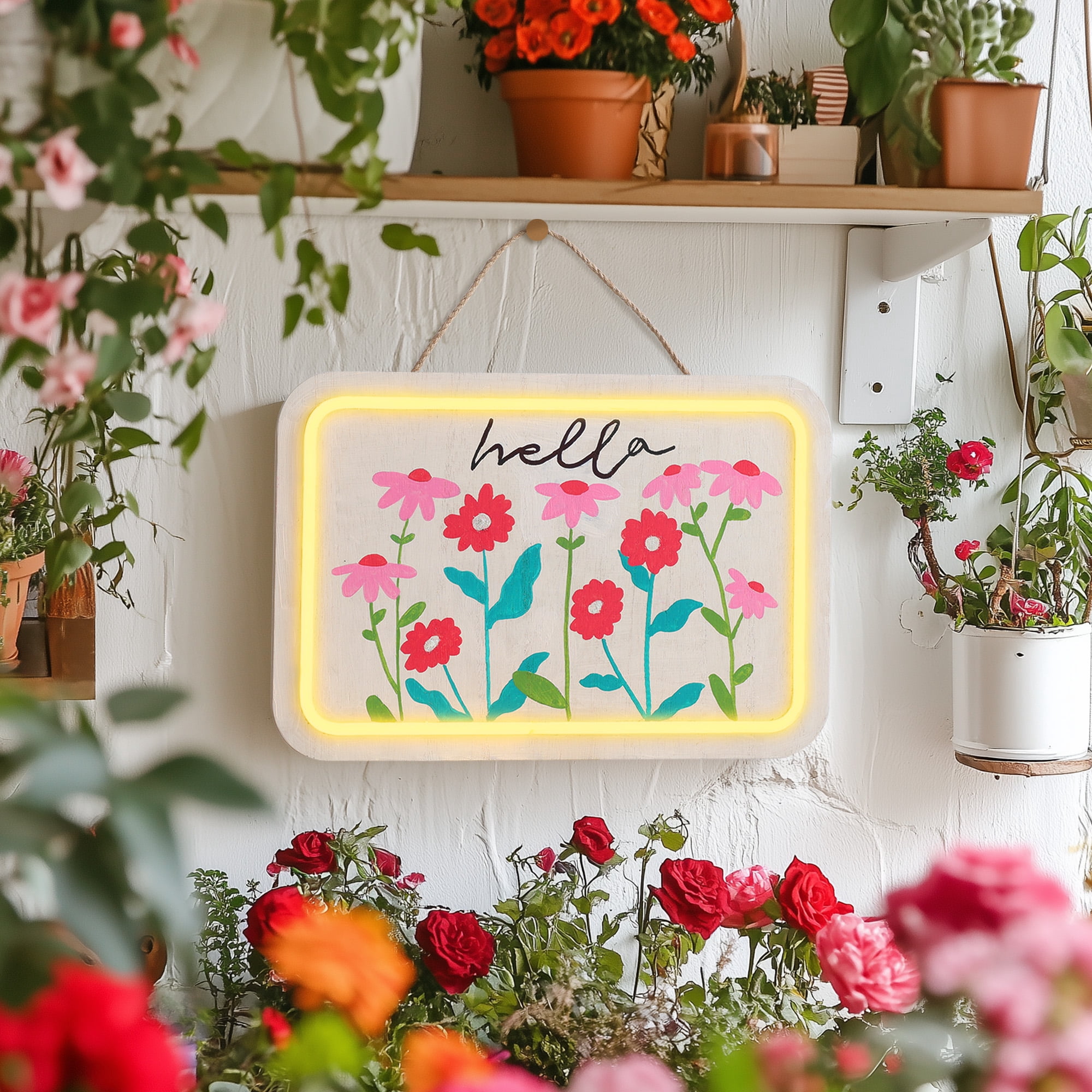 LED Wooden Rectangle Sign Paint Kit, Unfinished Wood Surface, Hello Hobby, 11.02 in. x 1.4 in. x 7.4 in.