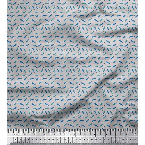 Soimoi Georgette Viscose Fabric Dot & Whale Ocean Printed Fabric 1 Yard 42 Inch Wide