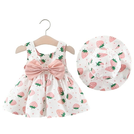 

Godderr Infant Baby Girls Dress with Hat Toddler Girls Halter Sleeveless Dresses Summer Flower Sundress for Girls 3 Months - 4 Years