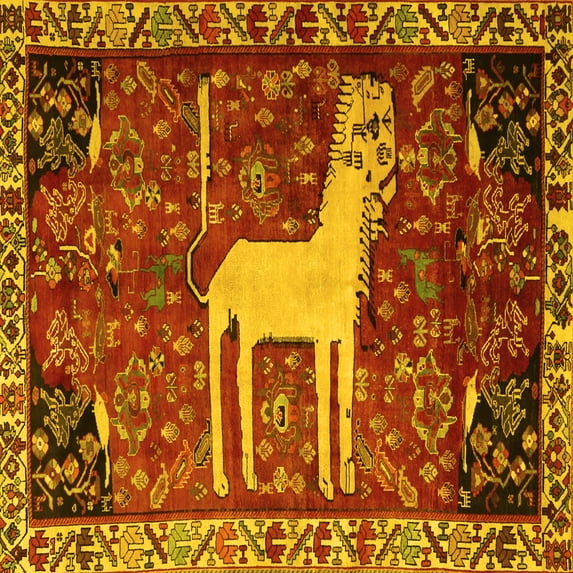 Ahgly Company Machine Washable Indoor Square Animal Yellow Traditional Area Rugs, 7' Square