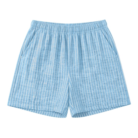SwiftWear Women's Striped Cotton Linen Blend Lounge Shorts Elastic Waist Casual Sleep Pajama Shorts with Pockets, Breathable Comfort Shorts (129 characters)