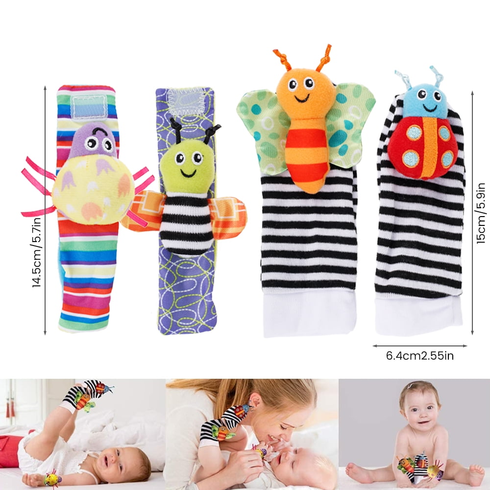 Cute Animal Infant Kids Baby Hand Wrist Bells Foot Sock Rattles Soft Toys 