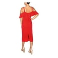 thumbnail image 2 of RACHEL ROY Womens Red Zippered Ruffled Off The Shoulder V Neck Midi Party Sheath Dress L, 2 of 3