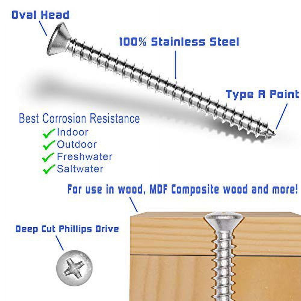#8 X 7/8" Stainless Oval Head Phillips Wood Screw (100pc) 18-8 (304) Stainless Steel Screws by Bolt Dropper