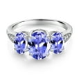 thumbnail image 3 of Gem Stone King 10K White Gold Blue Tanzanite and White Lab Grown Diamond 3 Stone Engagement Ring for Women (2.10 Cttw, Gemstone Birthstone, Available in Size 5, 6, 7, 8, 9), 3 of 6