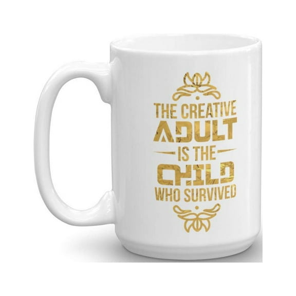 The Creative Adult Is The Child Who Survived Distressed Metallic Gold Coffee & Tea Gift Mug, Birthday Party Gifts & Accessories for Artists, Junior Artist, Painter and Men & Women Art Teacher (15oz)