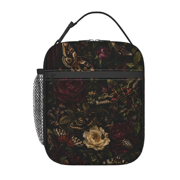Gothic Moth Floral Lunch Bag Reusable Thermal Lunch Box with Handle for Women and Men
