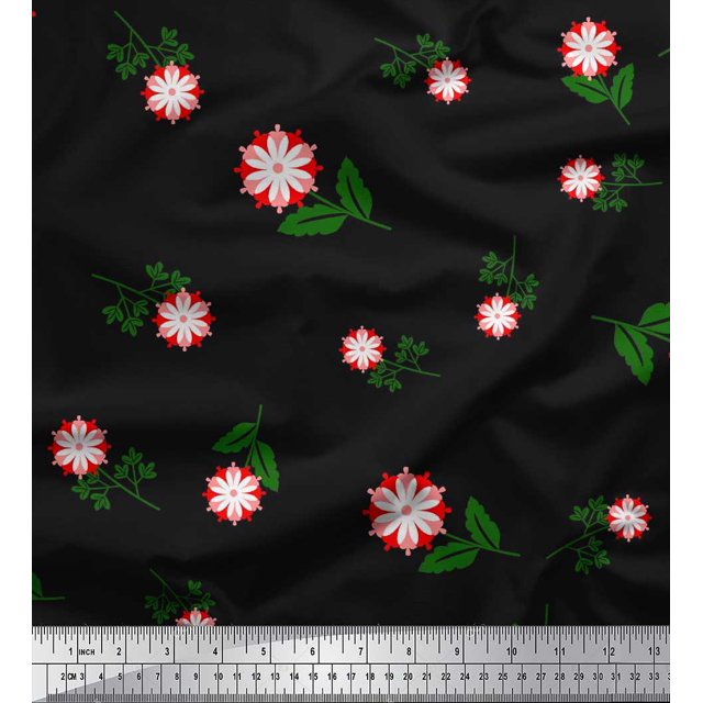 Soimoi Rayon Fabric Leaves & Floral Artistic Decor Fabric Printed Yard 42 Inch Wide