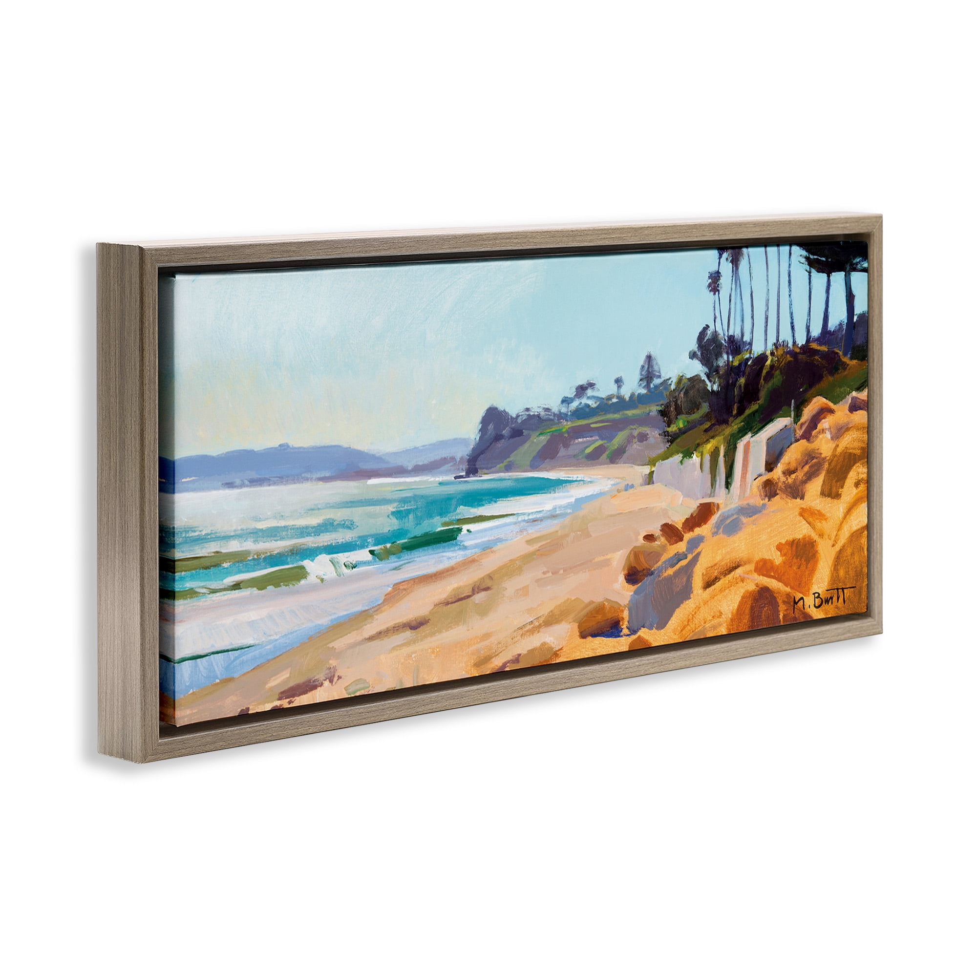 Stupell Industries Summer Beach Landscape Painting Nature Painting Brown Floater Framed Canvas Art Print Wall Art, 25 x 11