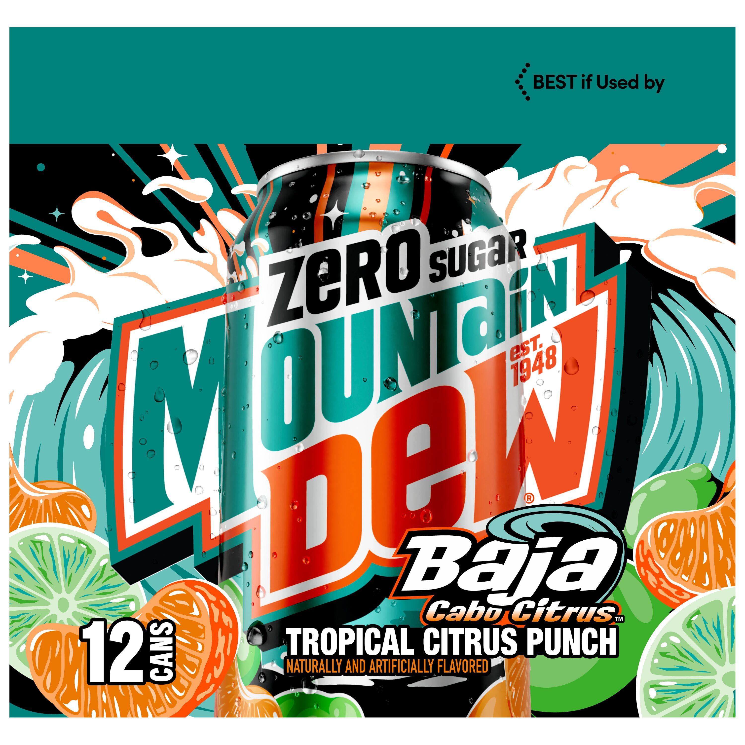 Mountain Dew Zero Sugar Baja Blast Cabo Citrus Soda, 12 fl oz Cans, 12 pack