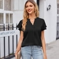 thumbnail image 4 of Jdlsppl Women's V Neck Blouse Short Sleeve Shirt Soft Loose Fashion T Shirt Cool Satin Thin Lightweight Cap Sleeve Black X-Large, 4 of 4