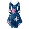 thumbnail image 4 of Christmas Dresses for Women Women's Fashion V-neck Casual Slim Christmas Printed Party Long Sleeve Dresses with Fur Collar for Christmas Party,Dark Blue,S, 4 of 4