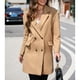 thumbnail image 5 of Notched Collar Coat, Double Breasted Coat Flap Pocket Elegant Pure Color Fashionable  For Shopping ANGGREK Caqui M, 5 of 8