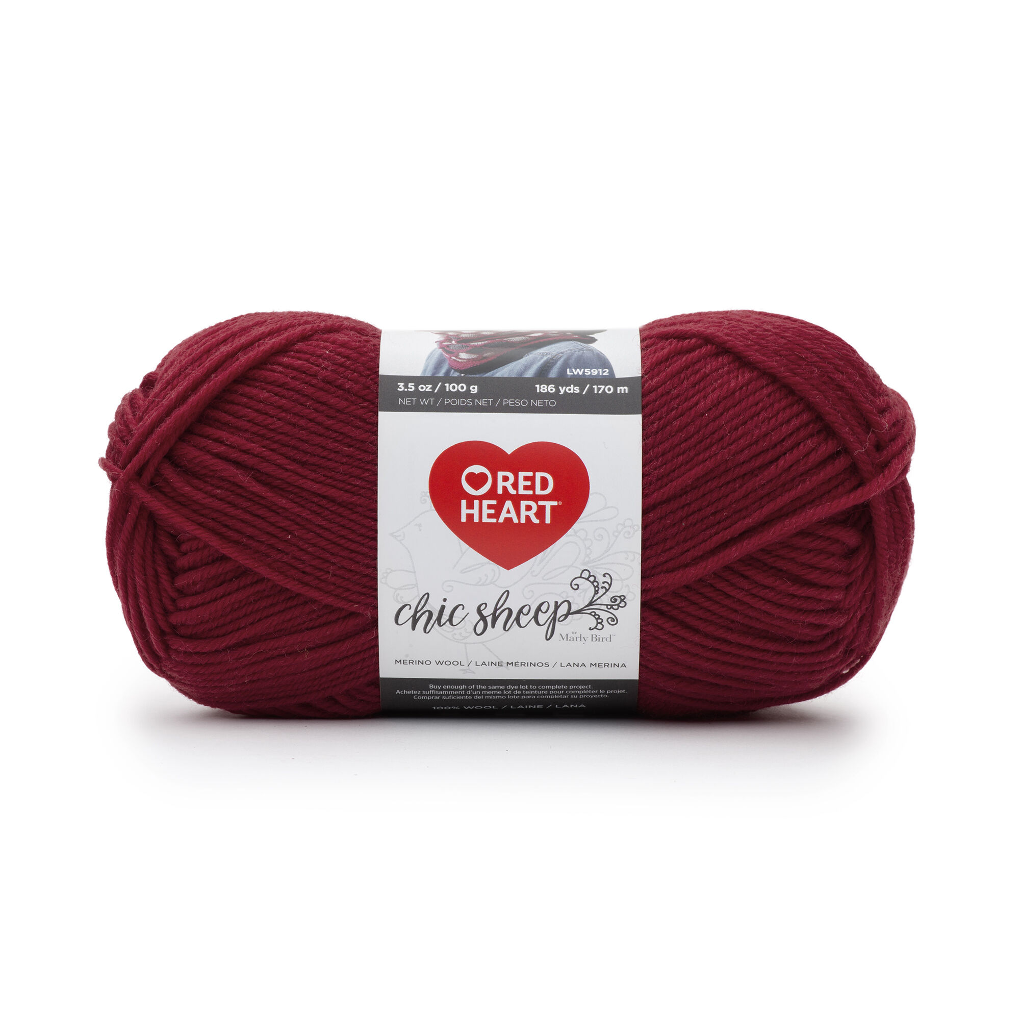 Red Heart Chic Sheep Yarn by Marly Bird, Lipstick, Merino Wool, 100g