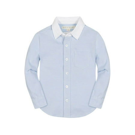 HOPE & HENRY boys Pique Button-Down Shirt 0-3 Months Blue