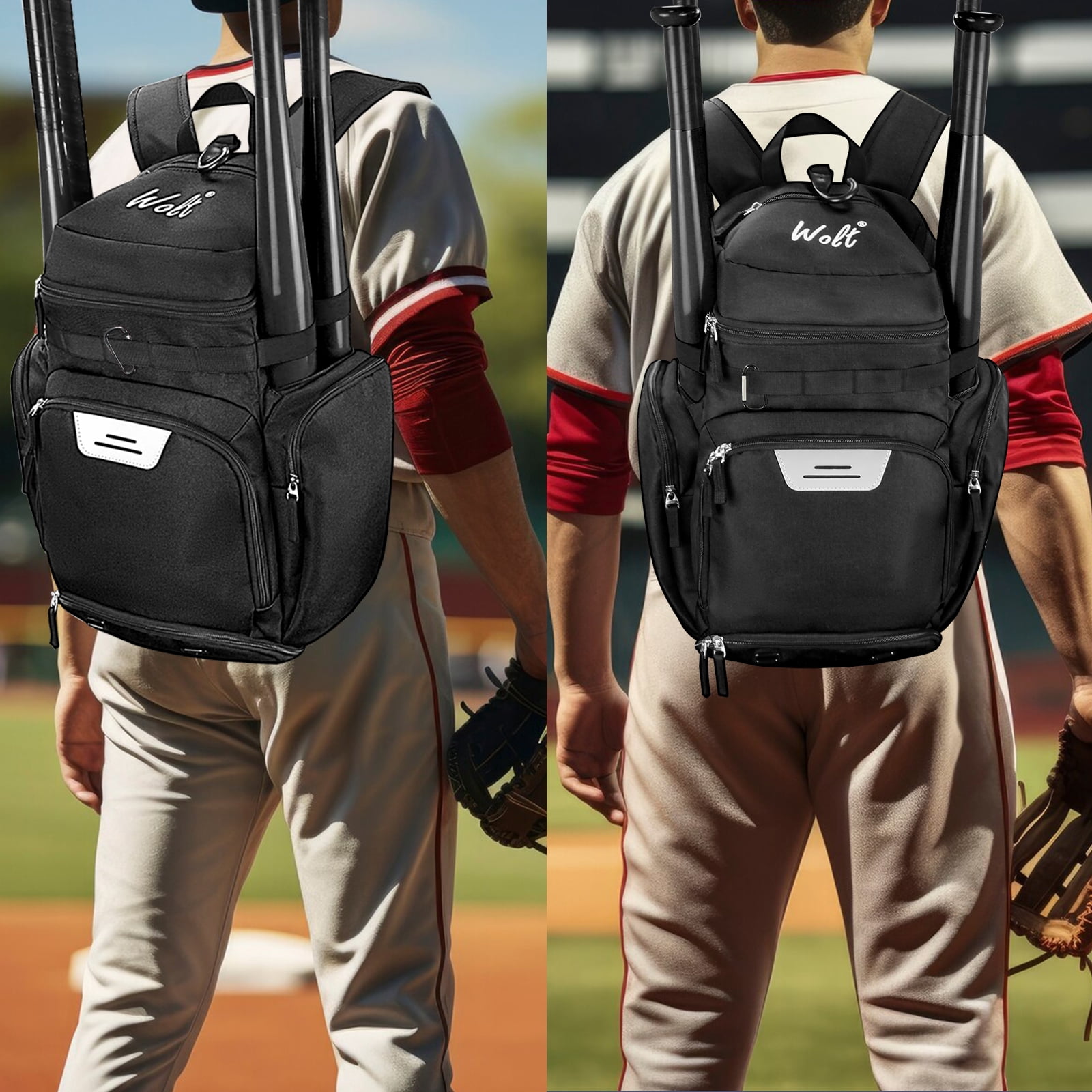 WOLT Pro Baseball Bag Backpack for Men Multifunctional Baseball Equipment Backpack for Sports Black