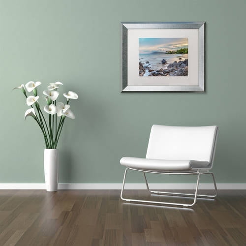 Trademark Fine Art 'Secret Beach Sunrise Maui' Canvas Art by Pierre Leclerc, White Matte, Silver Frame