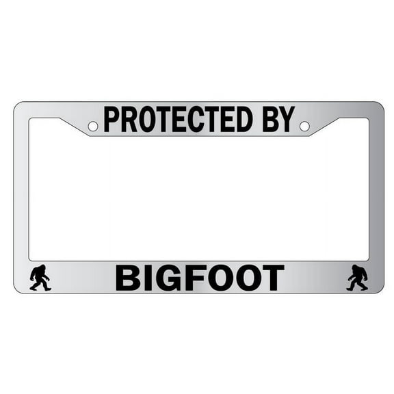 Protected By BigFoot Chrome Plastic License Plate Frame
