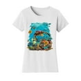 thumbnail image 2 of Gravity Trading Womens Aquatic Turtles Solar Changing Short-Sleeve T-Shirt, White Small, 2 of 2