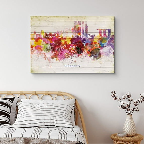 PixonSign Canvas Print Wall Art Singapore Paint Splatter Landmarks Architecture & Maps Cities Modern Art Global Scenic Colorful Multicolor Ultra for Living Room, Bedroom, Office - 16"x24"