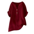 thumbnail image 3 of Womens Loose Buttons Down Blouse Tops Solid Casual Short Sleeve Shirt Blouse, 3 of 3