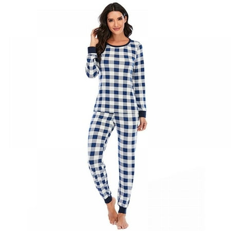 

Women s Pajama Set Plaid Pj Long Sleeve Sleepwear Soft Contrast 2 Piece Lounge Sets