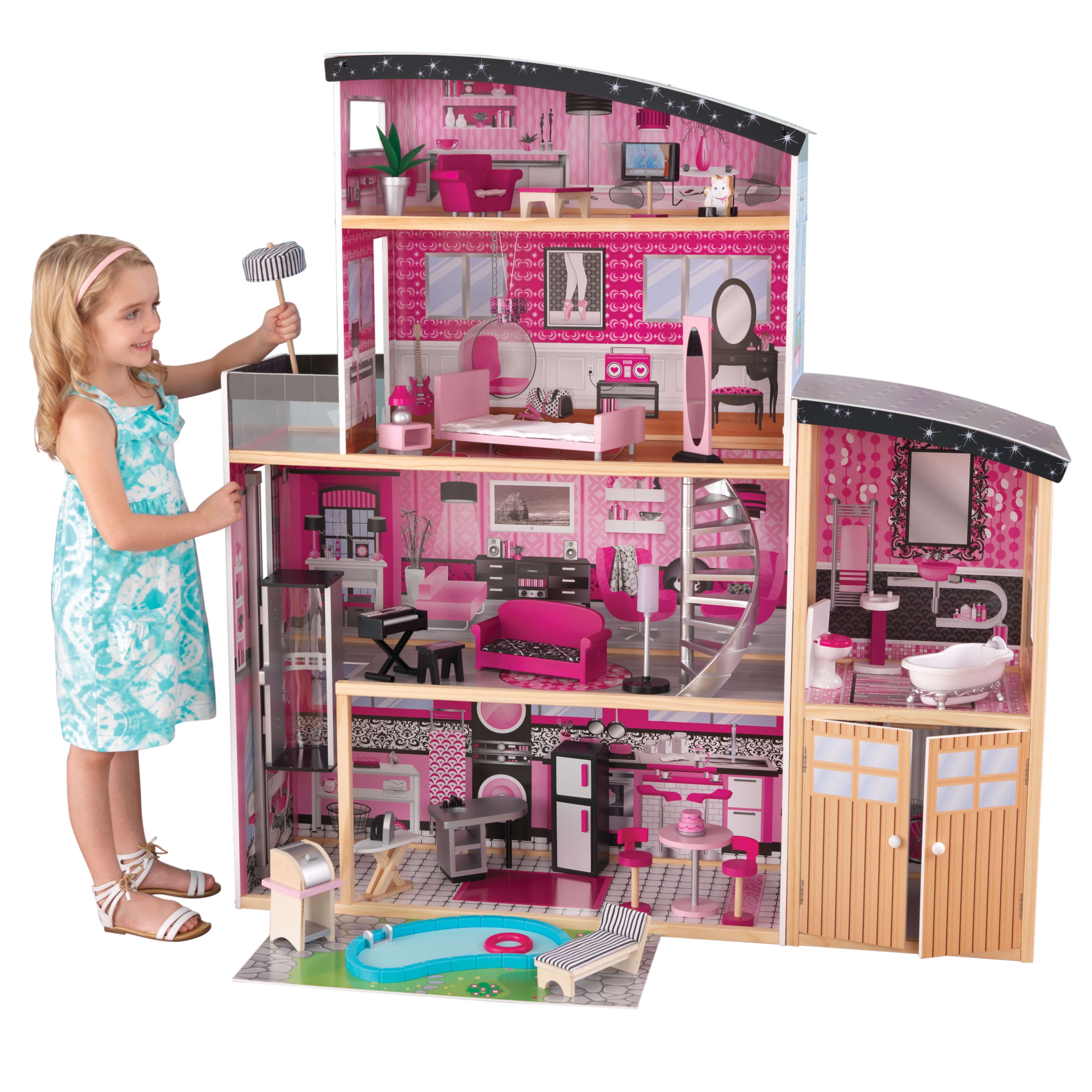 KidKraft Sparkle Wooden Dollhouse with Accessories - Walmart.com