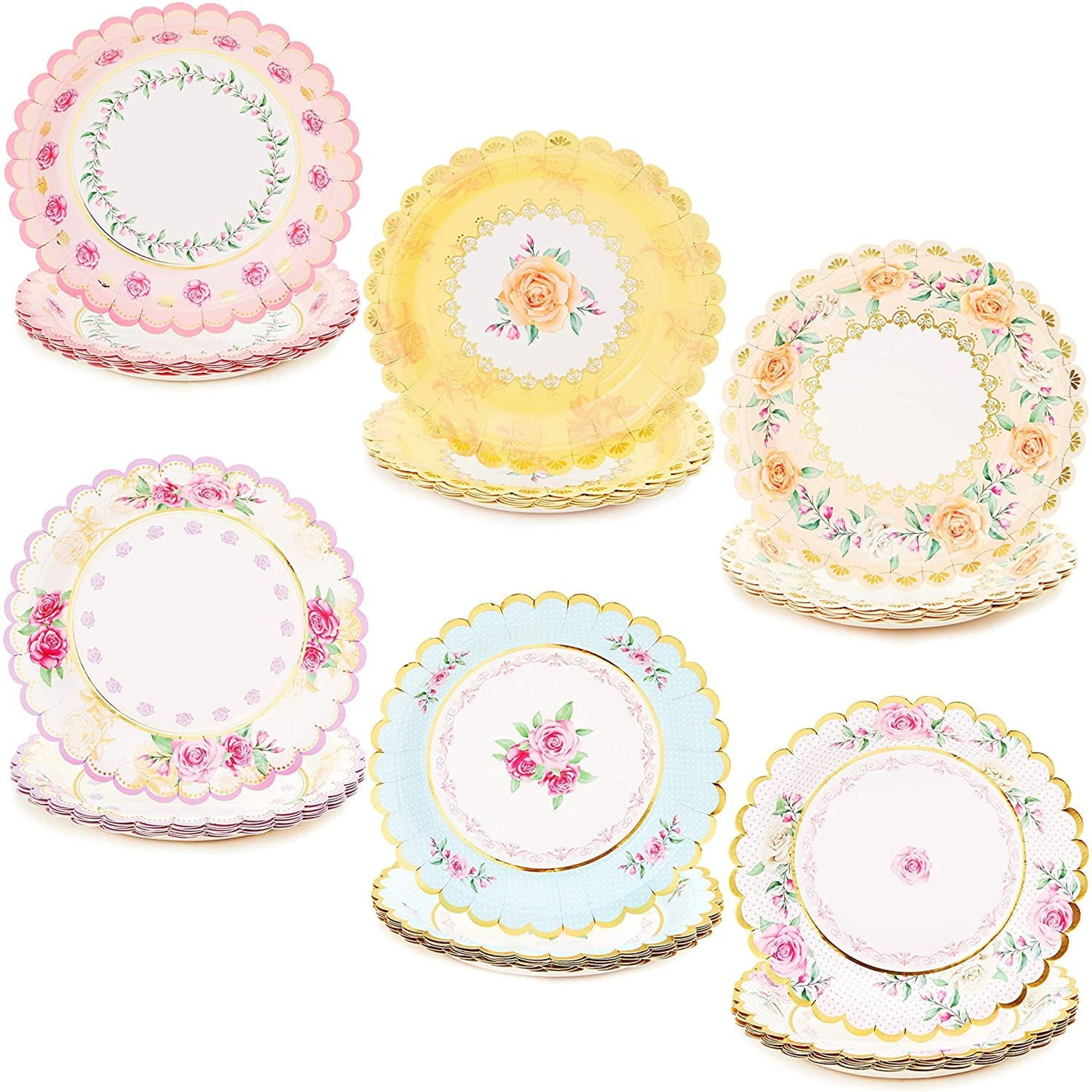 48-Pack Tea Party Supplies, Disposable Scalloped Paper Plates in