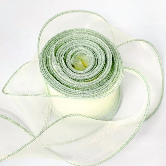 XmhyTop 2-Roll Set 10 Yards 6cm Wide Iridescent Organza Chiffon Ribbon, Versatile Decorative Craft Ribbon for Gift Wrapping, Wedding Bridal Bouquets, Light Green