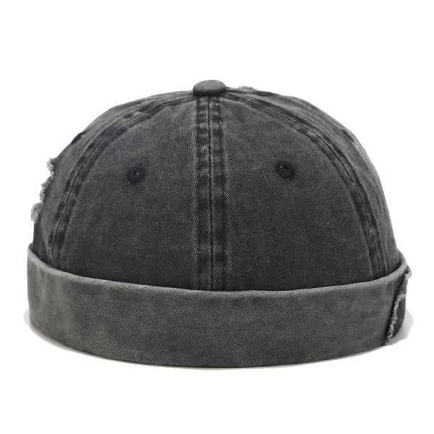 Xiao Hua Gorro de estibador desgastado con parche para hombre, estilo hip hop (negro)