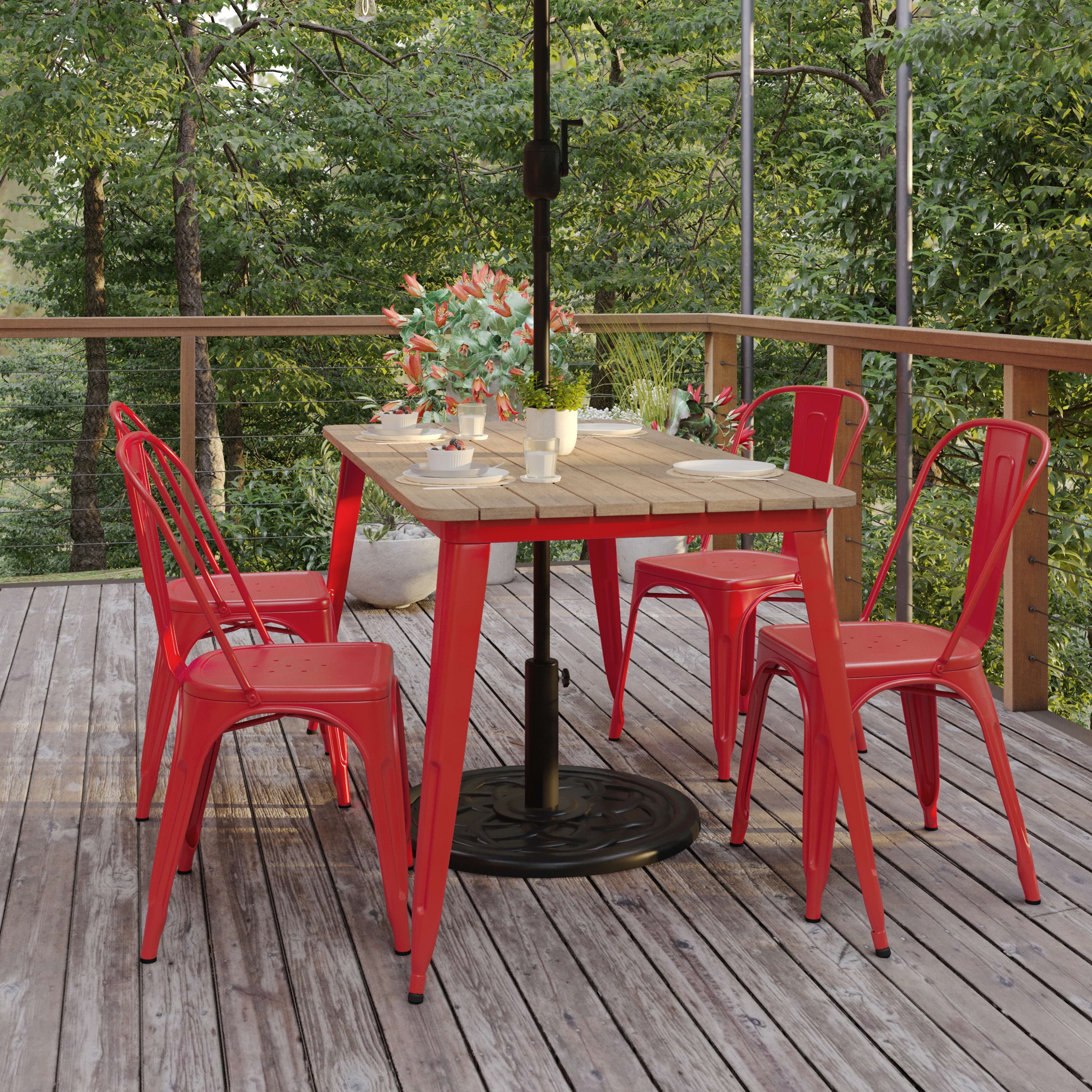 BizChair Commercial Indoor Outdoor Dining Table with Umbrella Hole