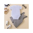 thumbnail image 3 of Franhais 2 Pieces Baby Suit Set, Striped Round Neck Short Sleeve Romper+ Solid Color Suspender Shorts for Boys, 0-24 Months, 3 of 9