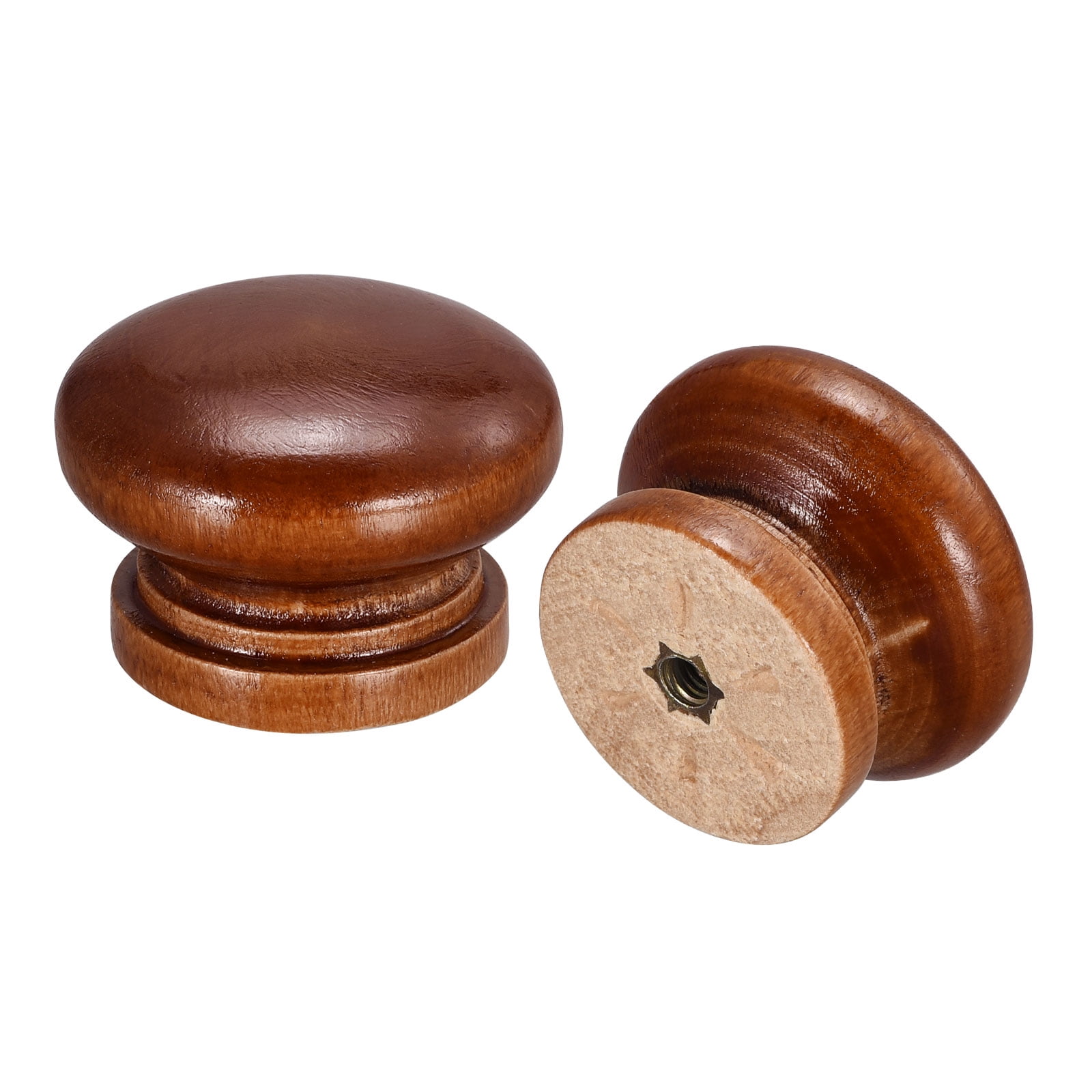 Unique Bargains Round Wood Knob Pull Handles for Drawer Screws Red Brown