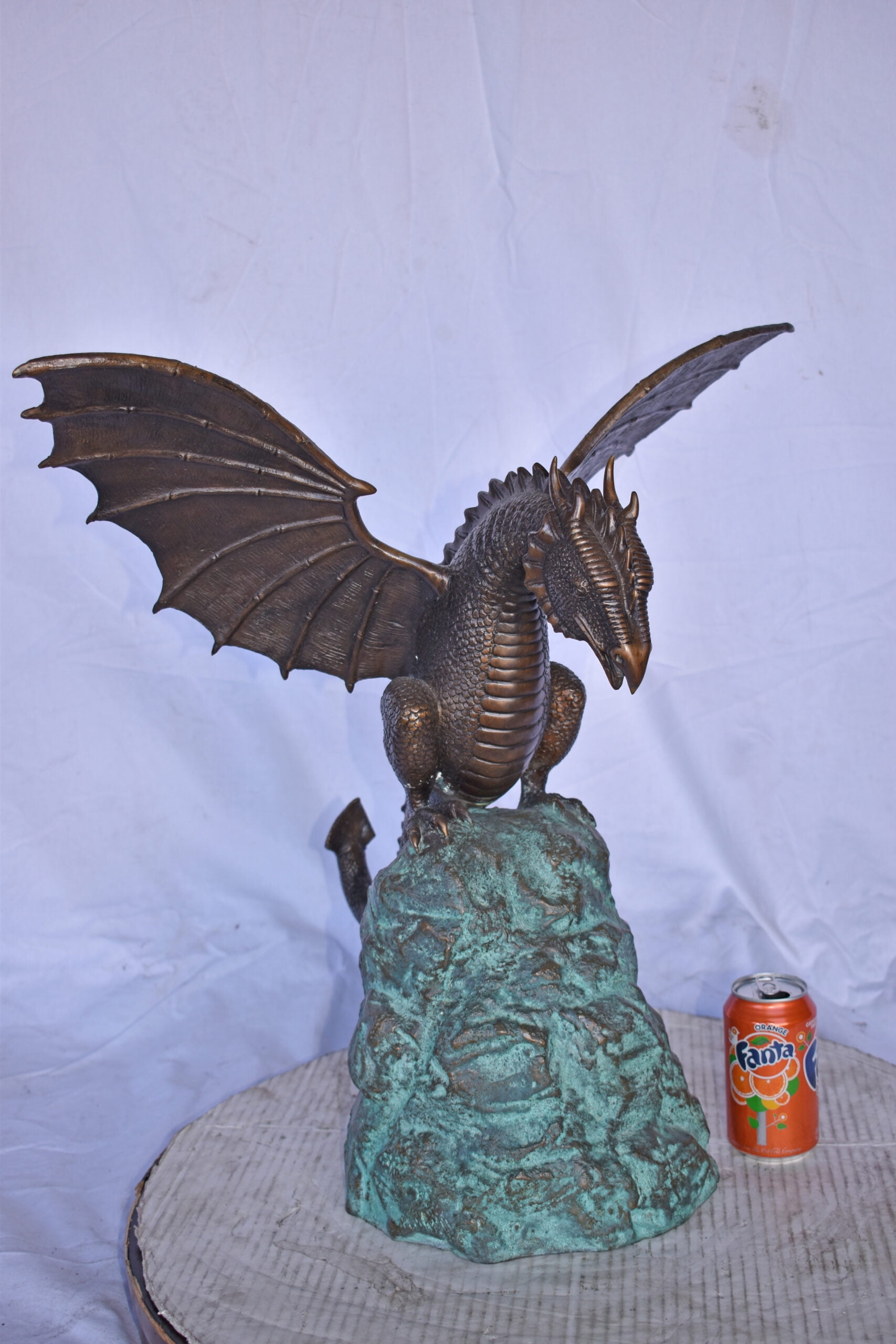 Nifao Dragon Standing on Rock Outdoor Fountain Statue, Bronze Garden Water Feature Sculpture for Patio & Yard – Garden Water Feature Sculpture, 23"L x 18"W x 23"H