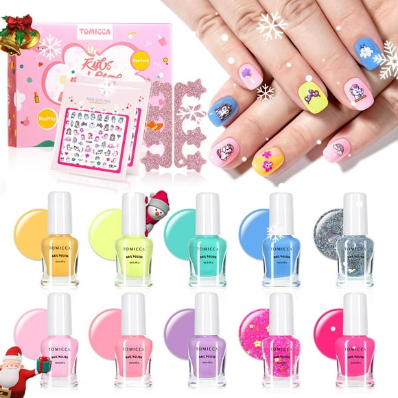Set de esmaltes de uñas TOMICCA Kids no tóxicos a base de agua, 10 colores
