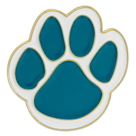 PinMart's Teal and White Animal Paw Print School Mascot Enamel Lapel Pin