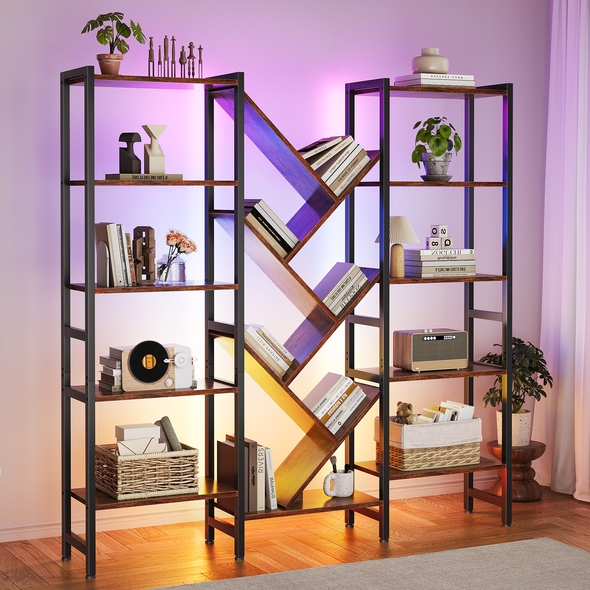 Casacomoda 5-Tier Bookshelf with LED Lights, Black photo 3