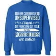 thumbnail image 2 of OXI Crewneck Sweatshirt - I am Currently Unsupervised, Basic Casual Sweatshirts for Men's and Women Fleece Sweatshirt Long Sleeve - Royal Blue X-Large, 2 of 2