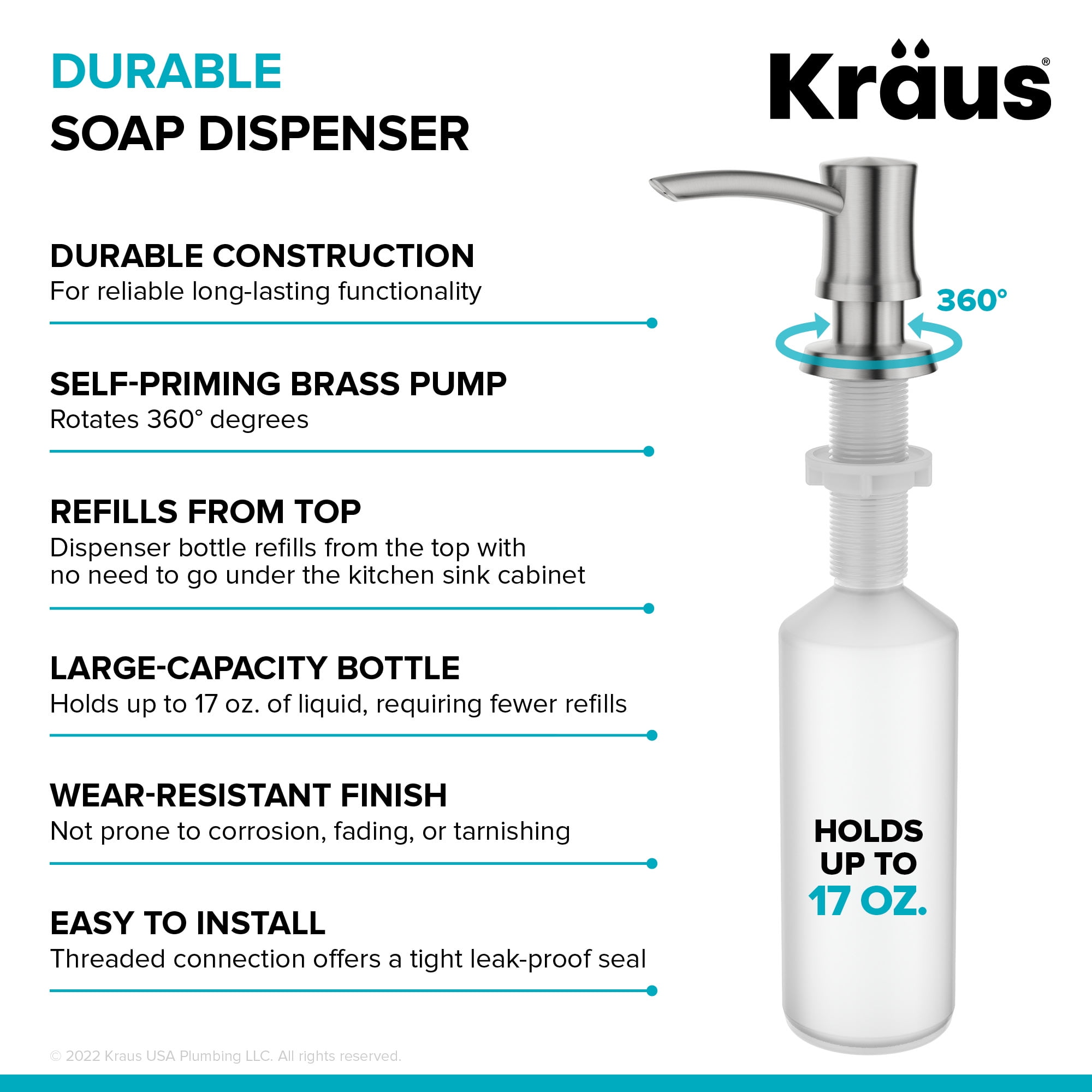 Kraus Brass Kitchen Soap and Lotion Dispenser in Spot-Free Stainless Steel