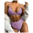 thumbnail image 2 of EQWLJWE Bikini Ribbed V Wired Cami Swimwear Solid Color Adjustable Straps Bathing Suits for Women, 2 of 5