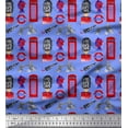 thumbnail image 1 of Soimoi Blue Silk Fabric London Theme Architectural Printed Fabric 1 Yard 42 Inch Wide, 1 of 3