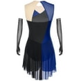thumbnail image 2 of YiZYiF Womens Glittery Rhinestone Figure Skating Dress with Mesh Gloves Modern Lyrical Dance Costume Blue L, 2 of 6