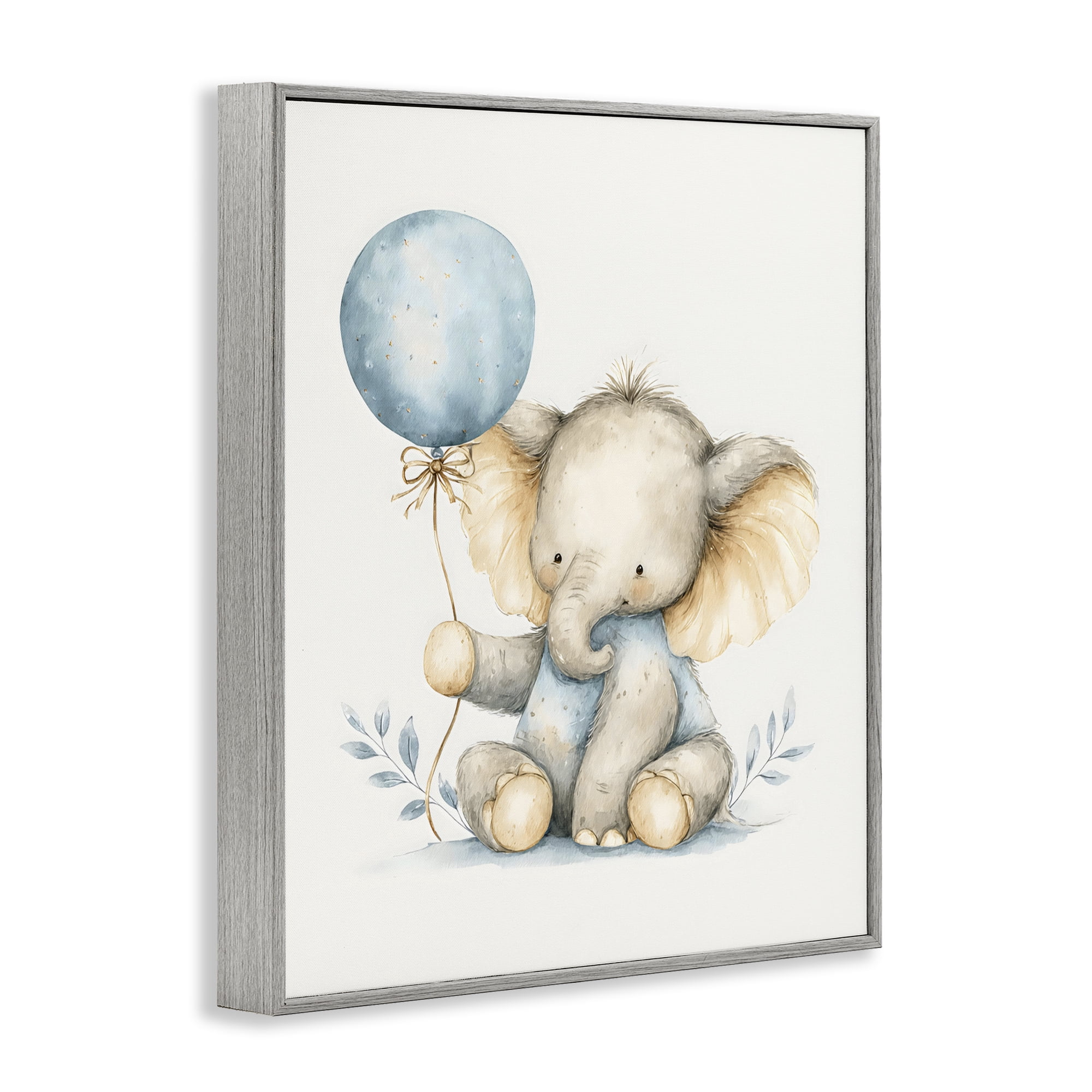 Stupell Industries Watercolor Nursery Elephant Gray Framed Giclee Art, design by LSR Design Studio