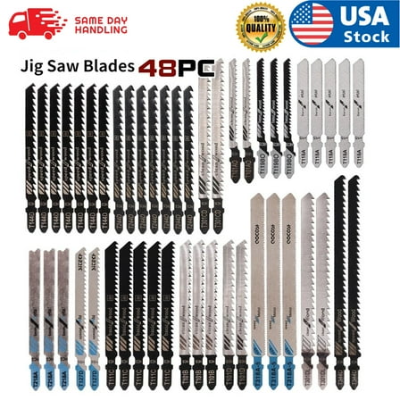 LineYDI 48PC Jigsaw Jig Saw Blades T-shank Assorted Wood Metal Steel Plastic Drywall US