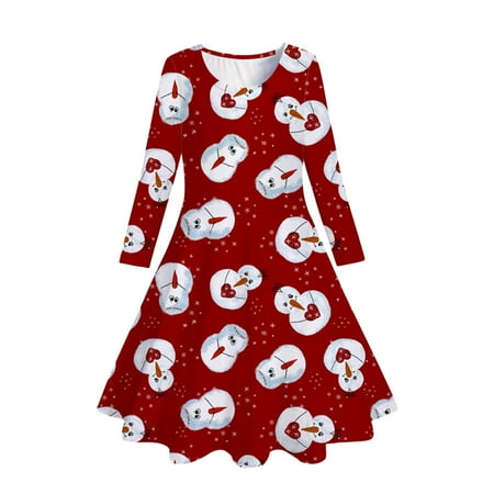 

Kids Toddler Girls Christmas Trees Deer Print Christmas Long Sleeve Party Princess Dress Newborn Clothes Back To School Dress 5t Outfits For 1 Year Old Girl